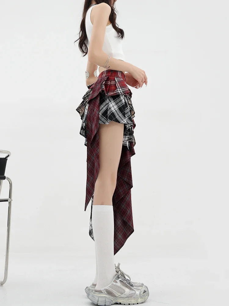 Unregelmäßige Plaid Patchwork Y2K Frauen Rock Vintage-Mode Hohe Qualität Sommer Sexy Schlank A-linie Rock Coquette Streetwear