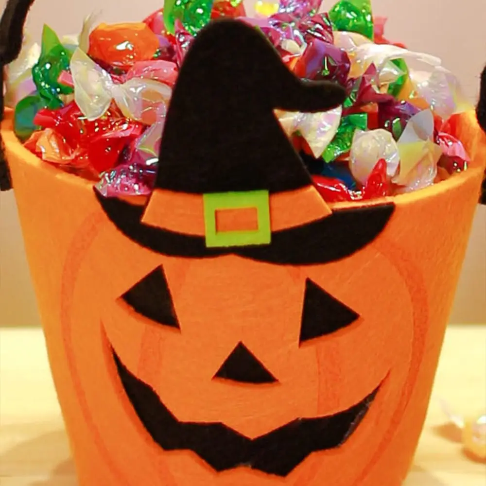 Happy Halloween Day Halloween Candy Bag Large Capacity With Handle Pumpkin Handbag Gift Basket Loot Bag Halloween Decoration