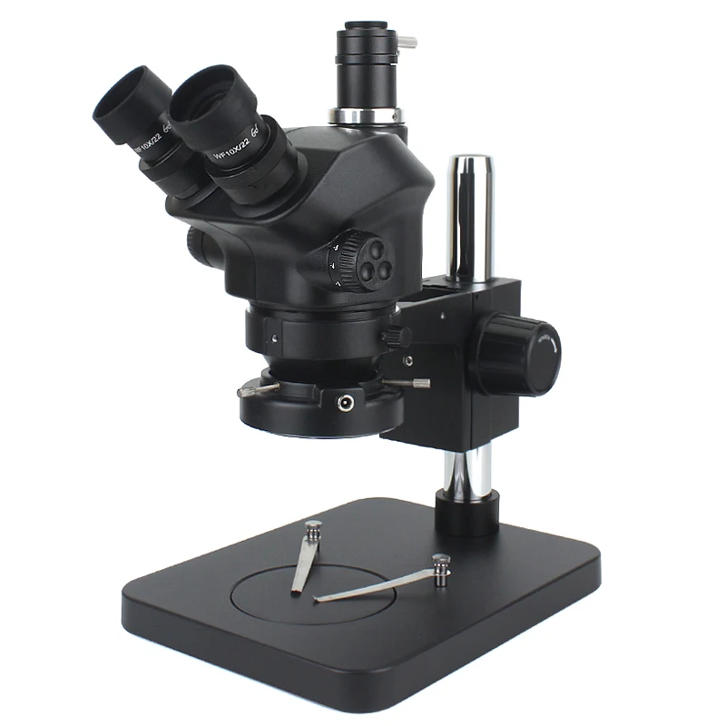 Industrial Lab Jewelry Electronic 7X 50X Simul Focal Stereo Trinocular Microscope with 1.0x 0.5x 2.0x Auxilliary Objective Lens