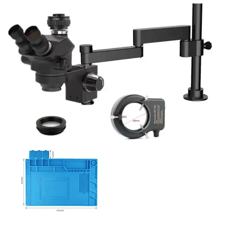 

Universal Metal Swing Arm Telescopic 360 Degree Single Arm 7-50X Trinocular Microscope For Professional Repair