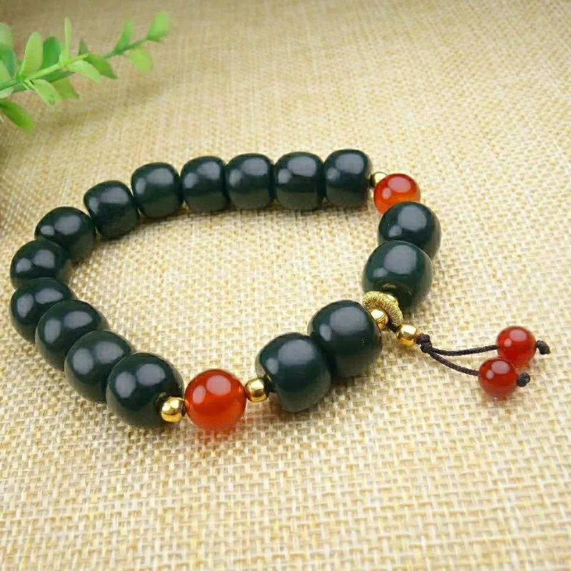 Hetian Gray Jade Old-Styled Bead Taqing Fashion Bracelet Support Identification