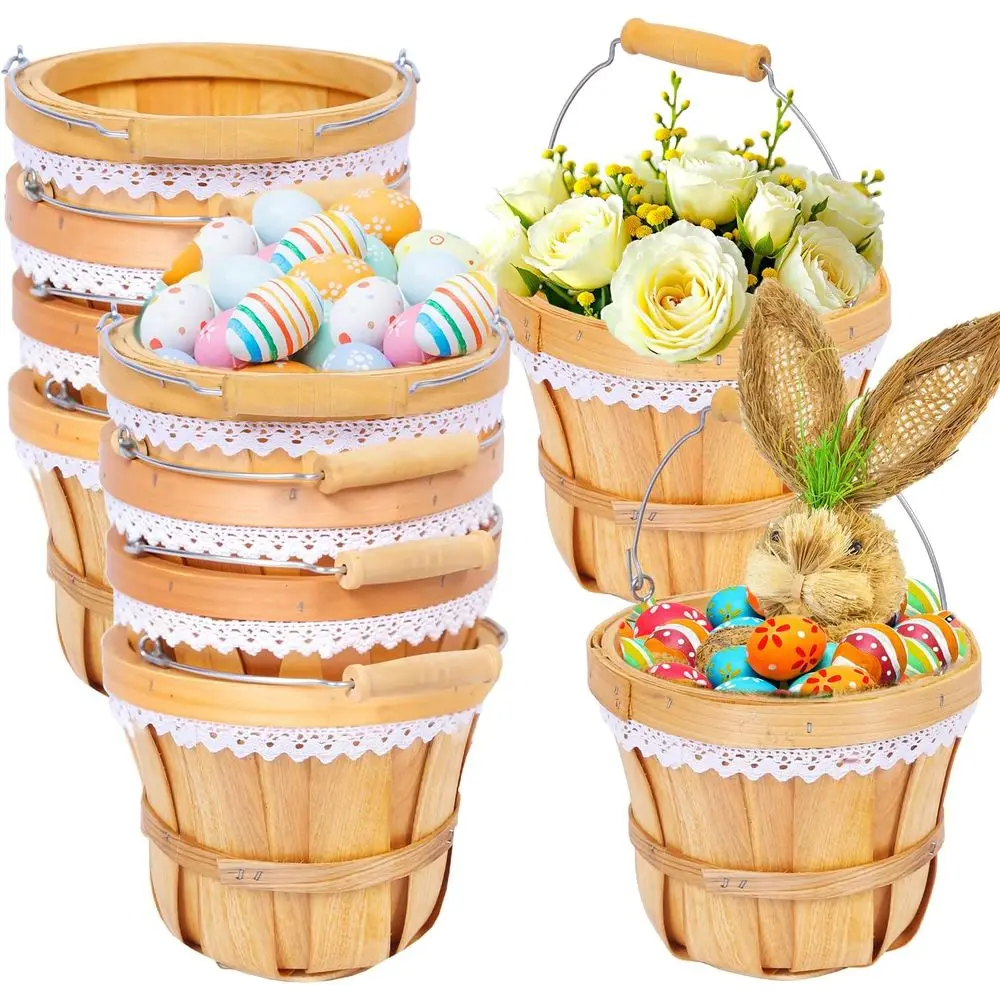 

7 x 6 Wooden Picnic Basket, Easter Egg Holder, Garden Fruit Basket for Vegetables