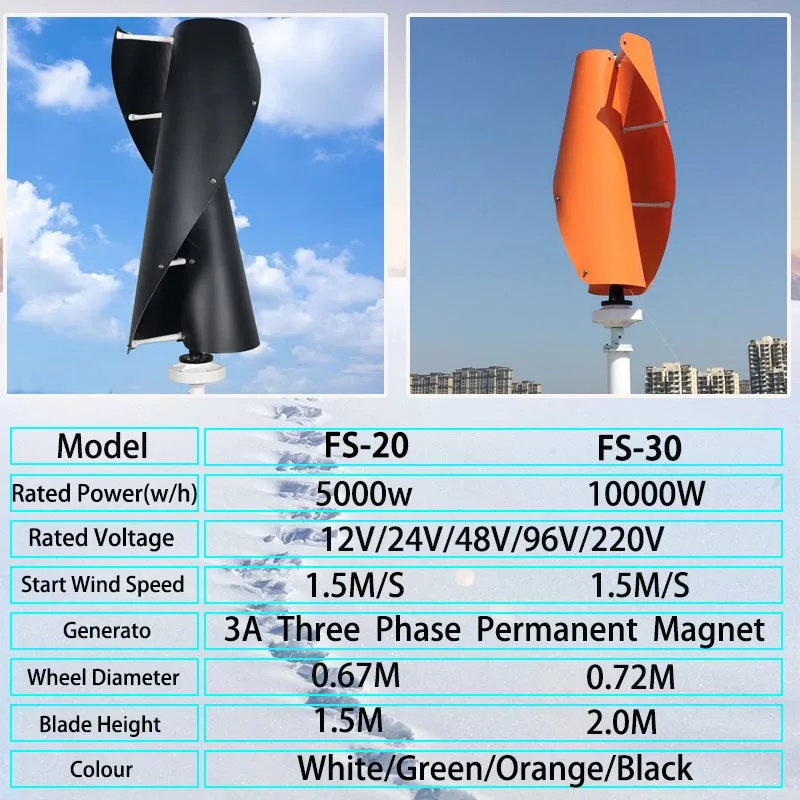 Household 5000W 10000W Vertical Wind Turbine 12V 24V 48V 9V6 220V Strong Magnetic Windmill Generator with Hybrid Controller