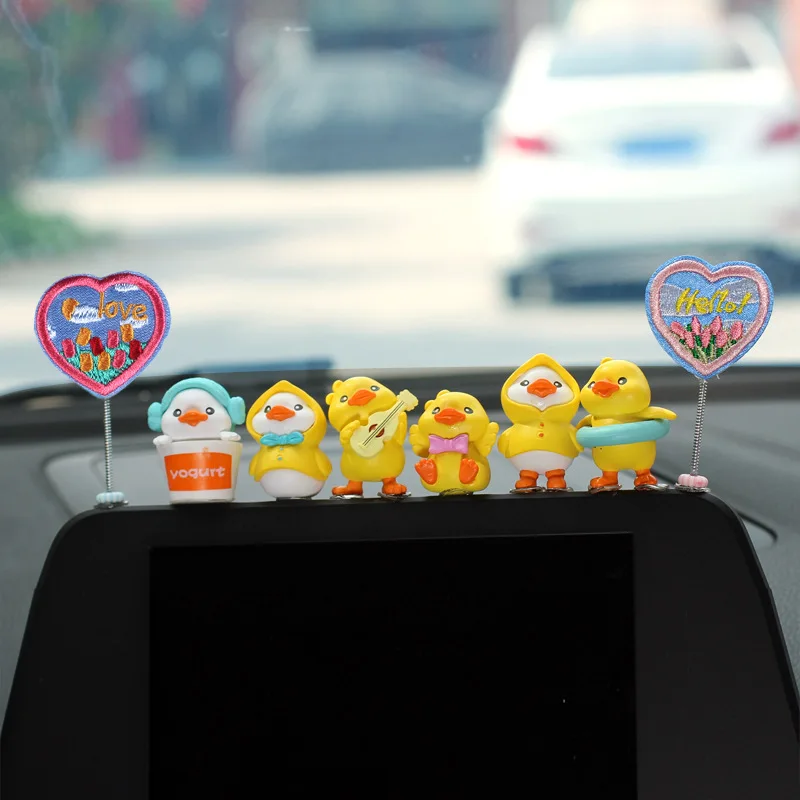 6pcs Anime Figure Little Yellow Duck Model Decor Cute Car mounted Ornaments Auto Interior Dashboard Accessories for Girls Gifts image 4