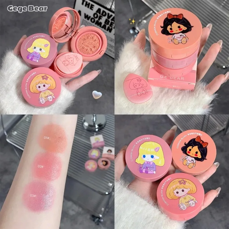 3 Colors Cushion Blush Blendable Shade with Puff Whitening Blusher Smooth Application Long Lasting Blusher Face Brighten Makeup