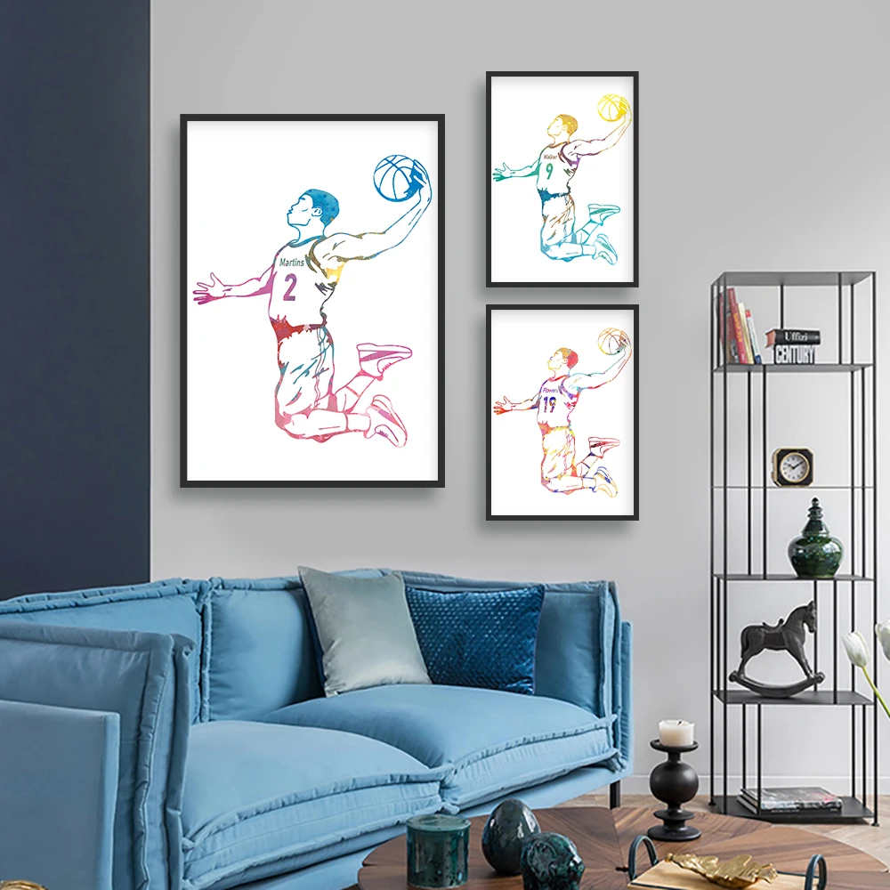 

Modern Colorful Basketball Player With Poster Canvas Prints Painting Living Room Home Basketball Room Decoration Children's Gift