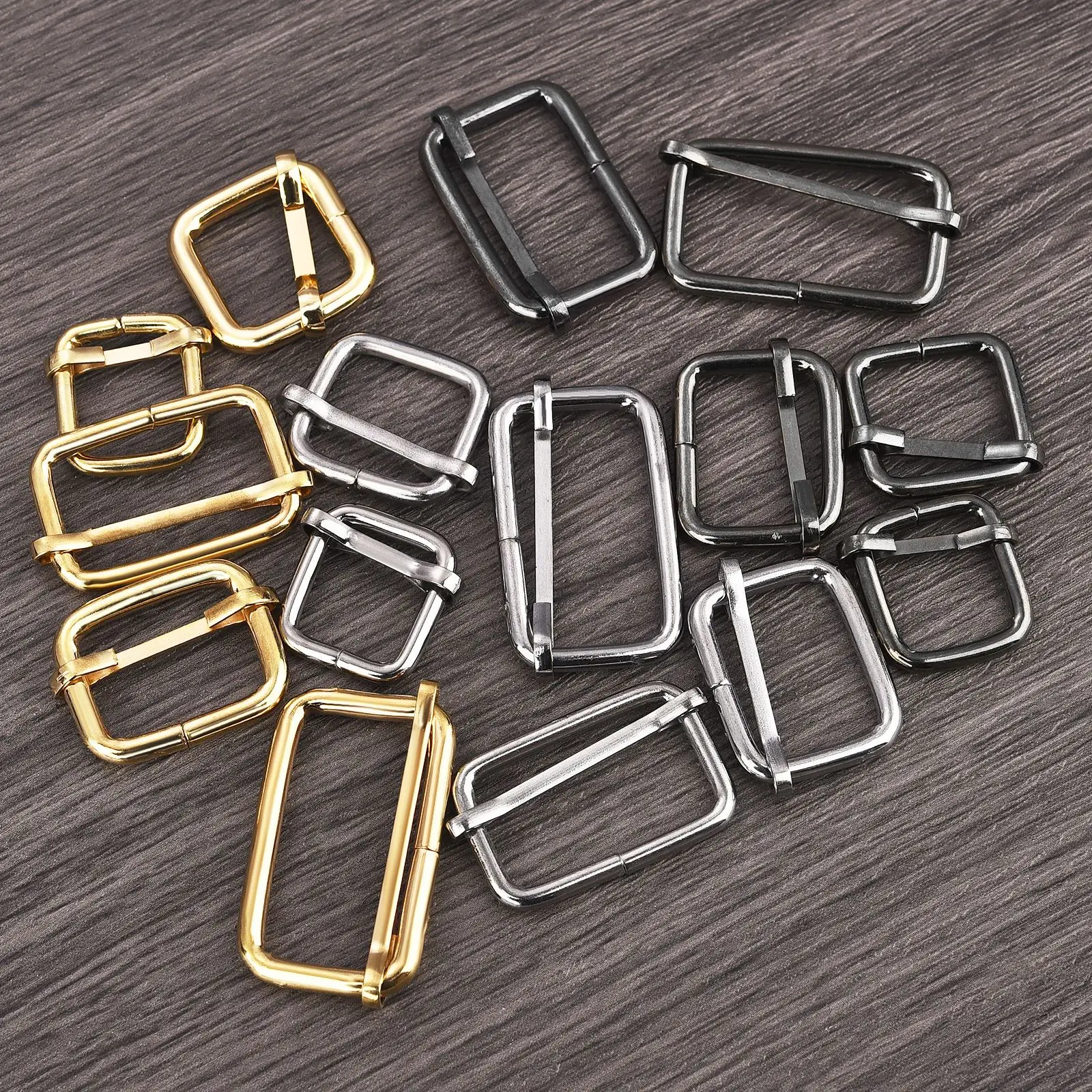 5pcs Metal Slides Tri-Glides Wire-Formed Roller Pin Leather Bag Backpack Buckles Slider Adjuster Bag Strap Accessories 19-39mm