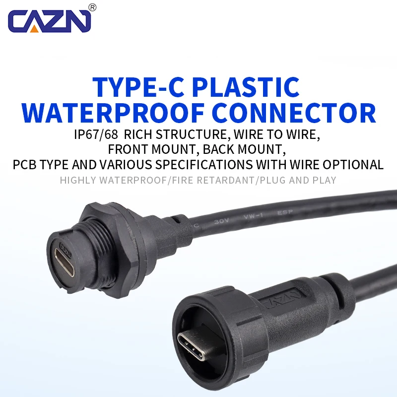 FPC Type C Quick Lock Socket with Cable 3.1 10Gbps Panel Mount Female Male IP68 0.1M 0.2M for Kiosk & Embedded System