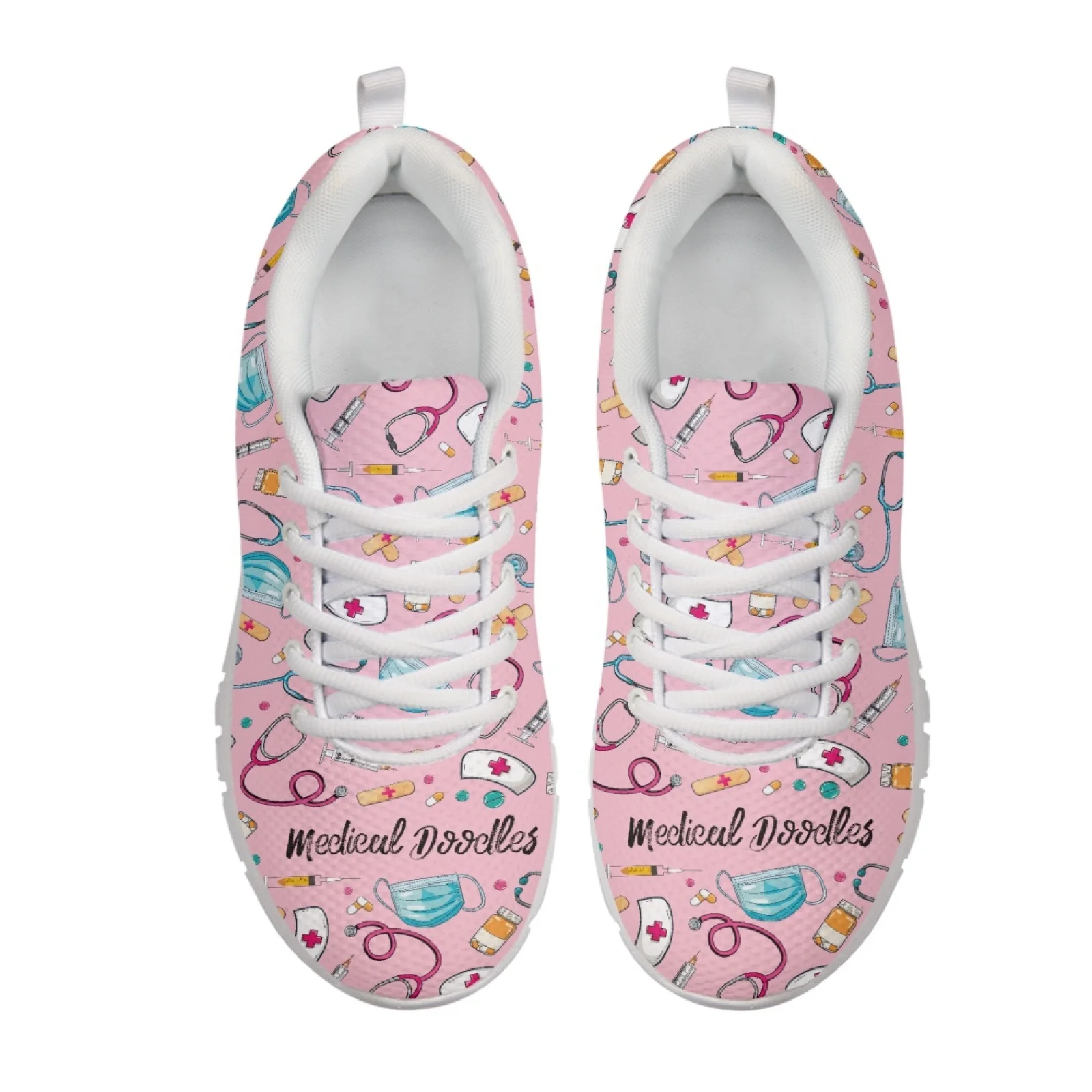Coloranimal Medical Doodle Print Casual Fitness Shoes for Women Mesh & EVA Sole Mens Lace Up Athletic Trainers for Running