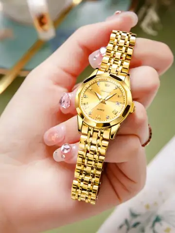 OLEVS Orologio dorato alla moda da donna Orologi da donna impermeabili in acciaio inossidabile Orologio da polso al quarzo da donna di lusso originale ed elegante