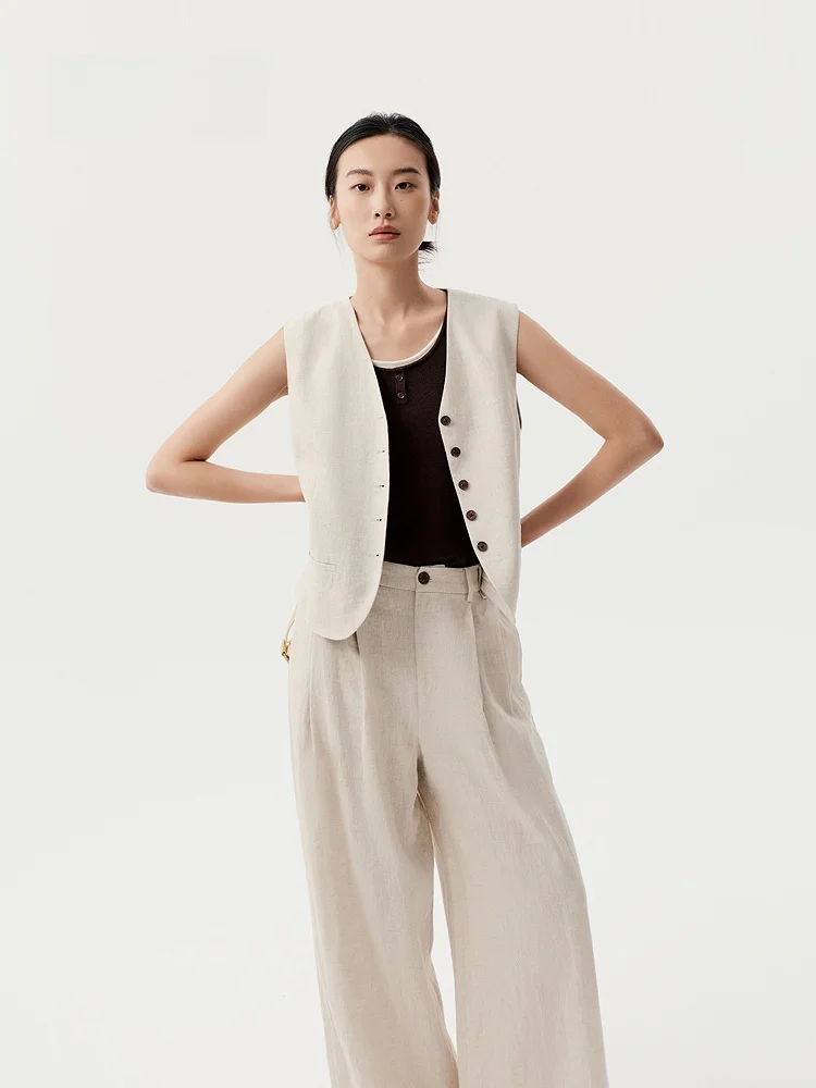 

Indicia 2025 Summer New Linen Set Simple Old Money Style Women's Fashion Set Casual Style Long Pants Short Sleeve Top