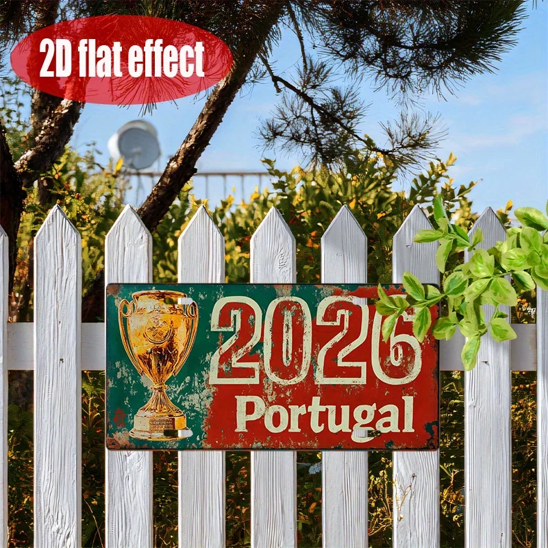 2D Flat, 1pc Portugal Football Team Trophy Metal Wall Plate - Weathered Retro Aluminum Cup Winner Sign Suitable for Collectors