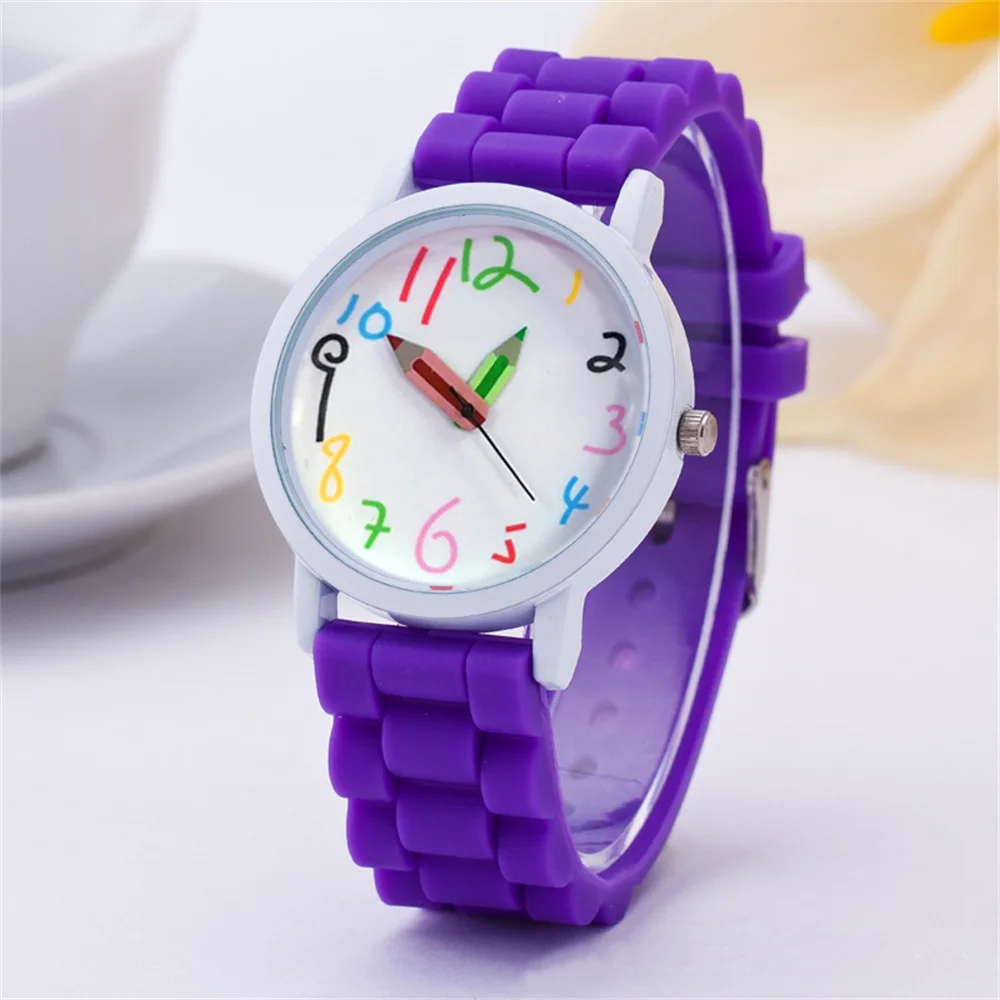 Women's Watch Fashion Digital Pencil Design Ladies Quartz Watch Purple Silicone Gift Clock Dress Wristwatch