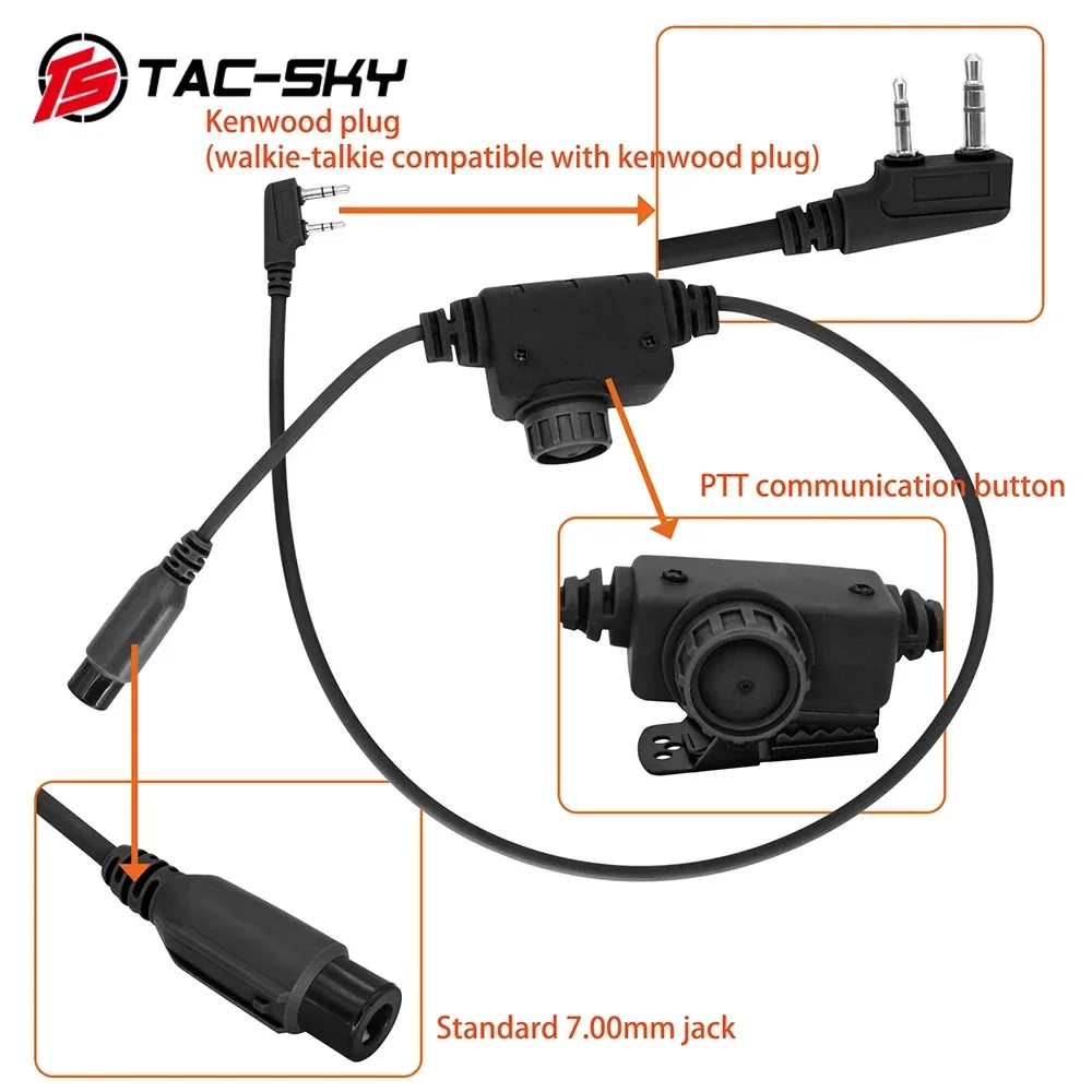 TS TAC-SKY Tactische RAC Ptt Kenwood-stekkeradapter PTT, compatibele Baofeng UV5R UV82 Walkie Talkie.