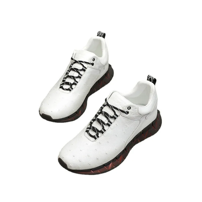 New Men Little White Shoes Versatile for Genuine Casual Sports Fashionable and Breathable Men's Running Ostrich Leather Sneakers