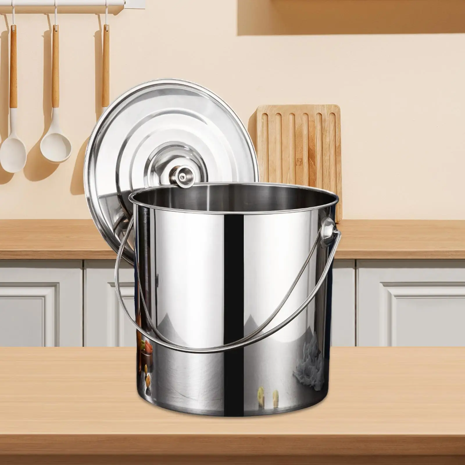 

201 Stainless Steel Stockpot with Lid Rice Storage Bucket Heavy Duty Milk Bucket Deep Pot with Lid Cooking Kitchen Saucepans