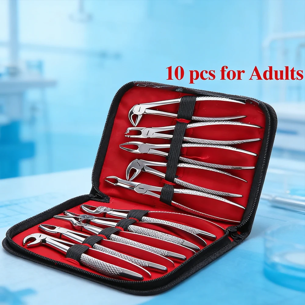 

Набор инструментов для удаления зубов у взрослых: изогнутые элеваторы и хирургические инструменты для простых операций по удалению зубов