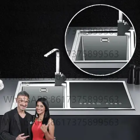 KAHNOS New Technology Single Nano Black Hidden Digital Smart Kitchen Sink Handmade Undermount Dishwasher Compatibility
