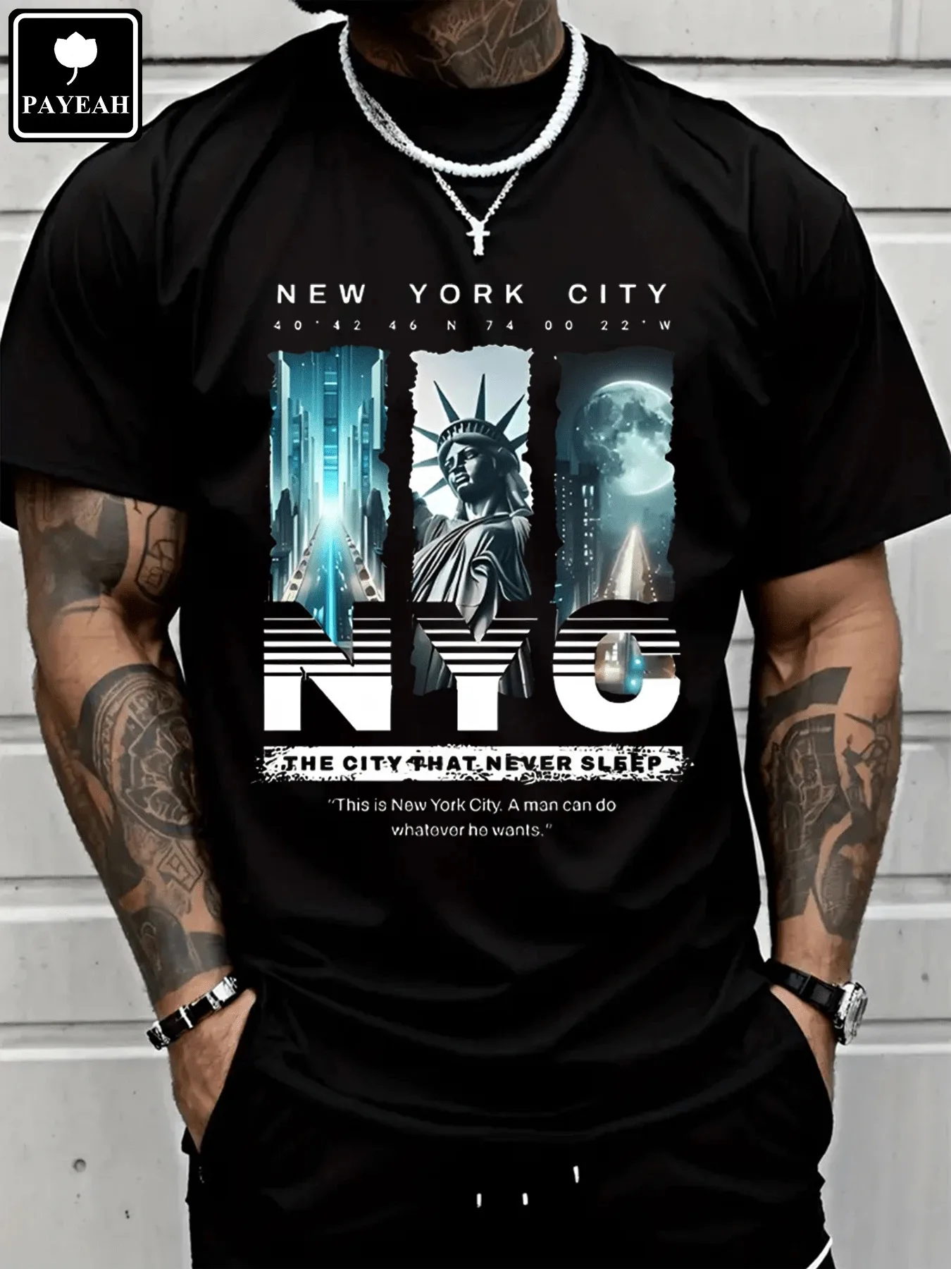 

Футболка PAYEAH New York Sky Freedom с графическим принтом, футболка из 100% плотного хлопка