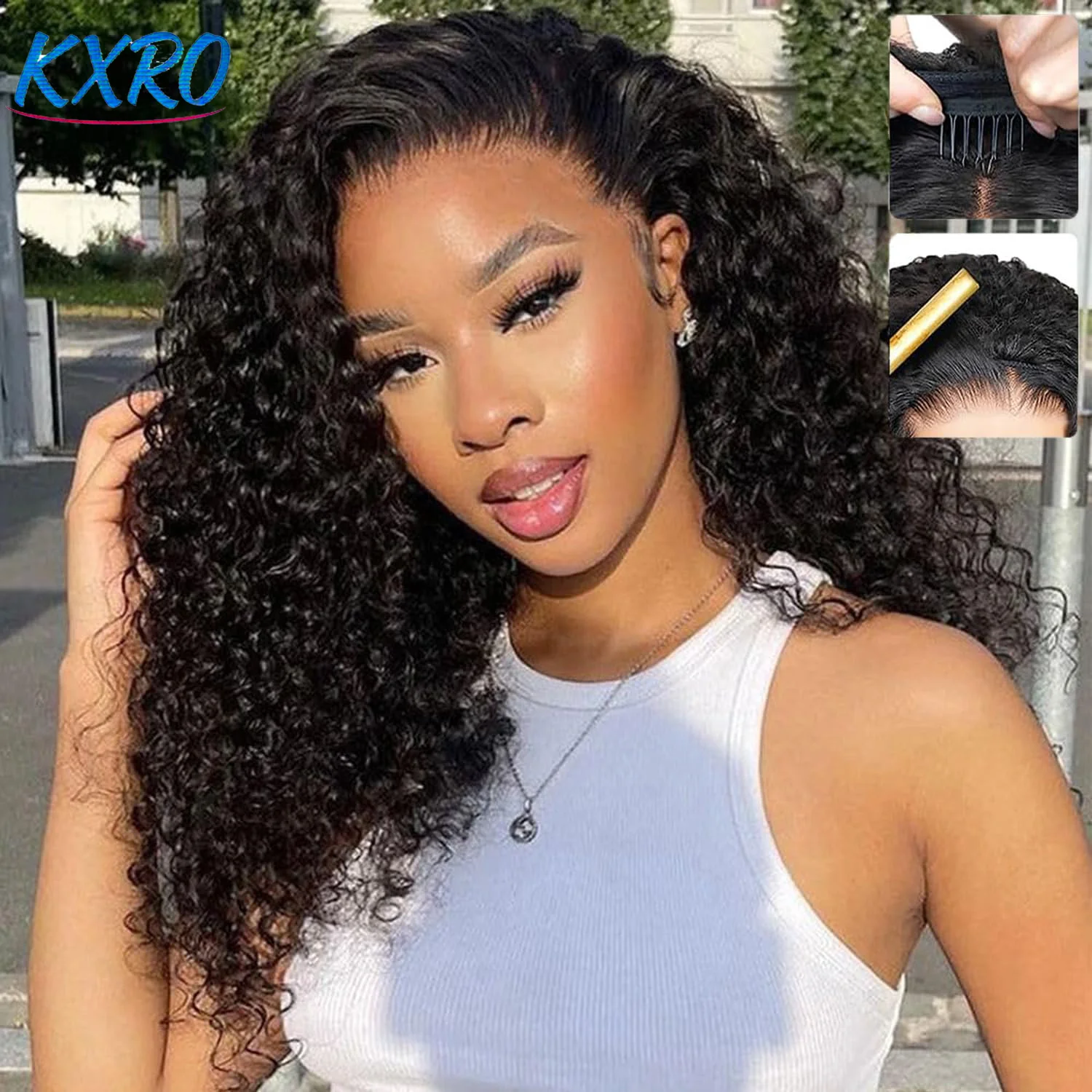 Jerry Curly Half Wig Human Hair Brazilian Deep Wave Curly Half Wig Human Hair 3 IN 1 Seamless Clip Ins Flip Over Drawstring Half Wig 200% Density Full Machine Made for Women Ready to Wear On Clearance Sale Pre Plucked Wig Party Work Daily Life