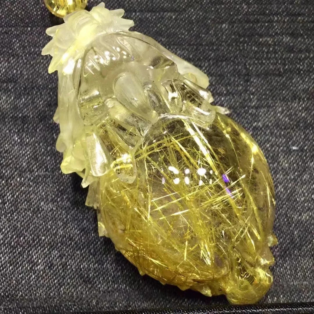 

Подвеска из натурального золота с рутилированным кварцем, цветок, ювелирные изделия из рутилированного кварца, 53*30*26 мм, для мужчин и женщин, Бразилия AAAAAAA