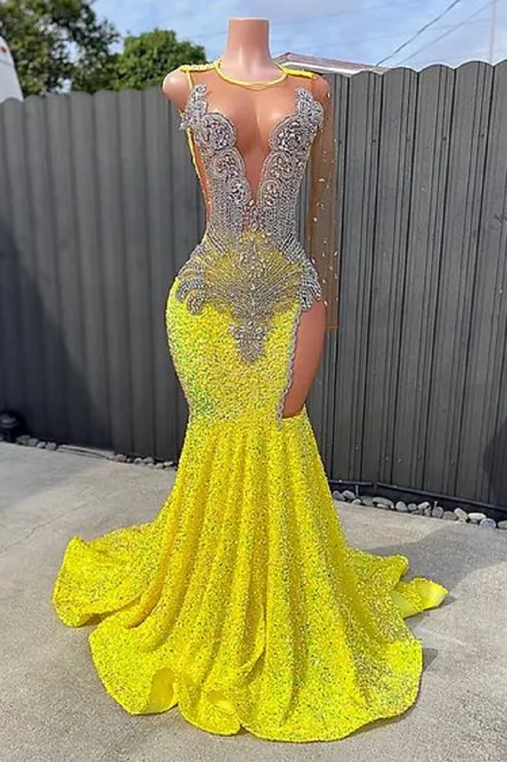

African Yellow Evening Gown 2025 Beaded Crystal Birthday Party Dress Long Prom Dresses Sequined Vestido Elegant Customized