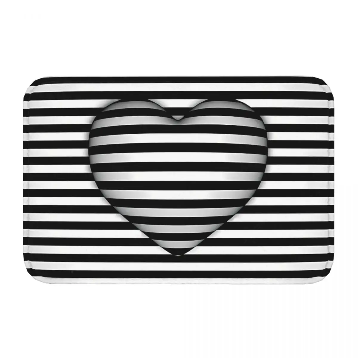 Day Optical Illusion Stripes Op Art Heart Anti-Slip Rug Doormat Kitchen Mat Hallway Carpet Indoor Decorative