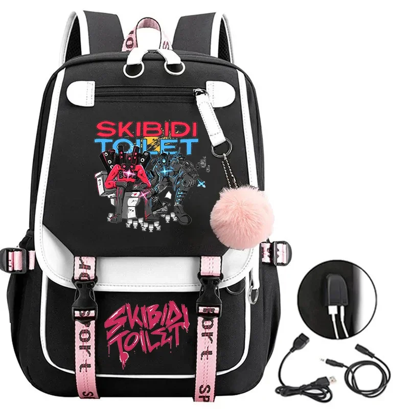 Spiel Skibidi Toilette Schult asche Teenager USB-Aufladung Rucksack Cartoon Jungen Mädchen Bücher tasche Laptop Rucksack Reisetasche Kinder Rucksack