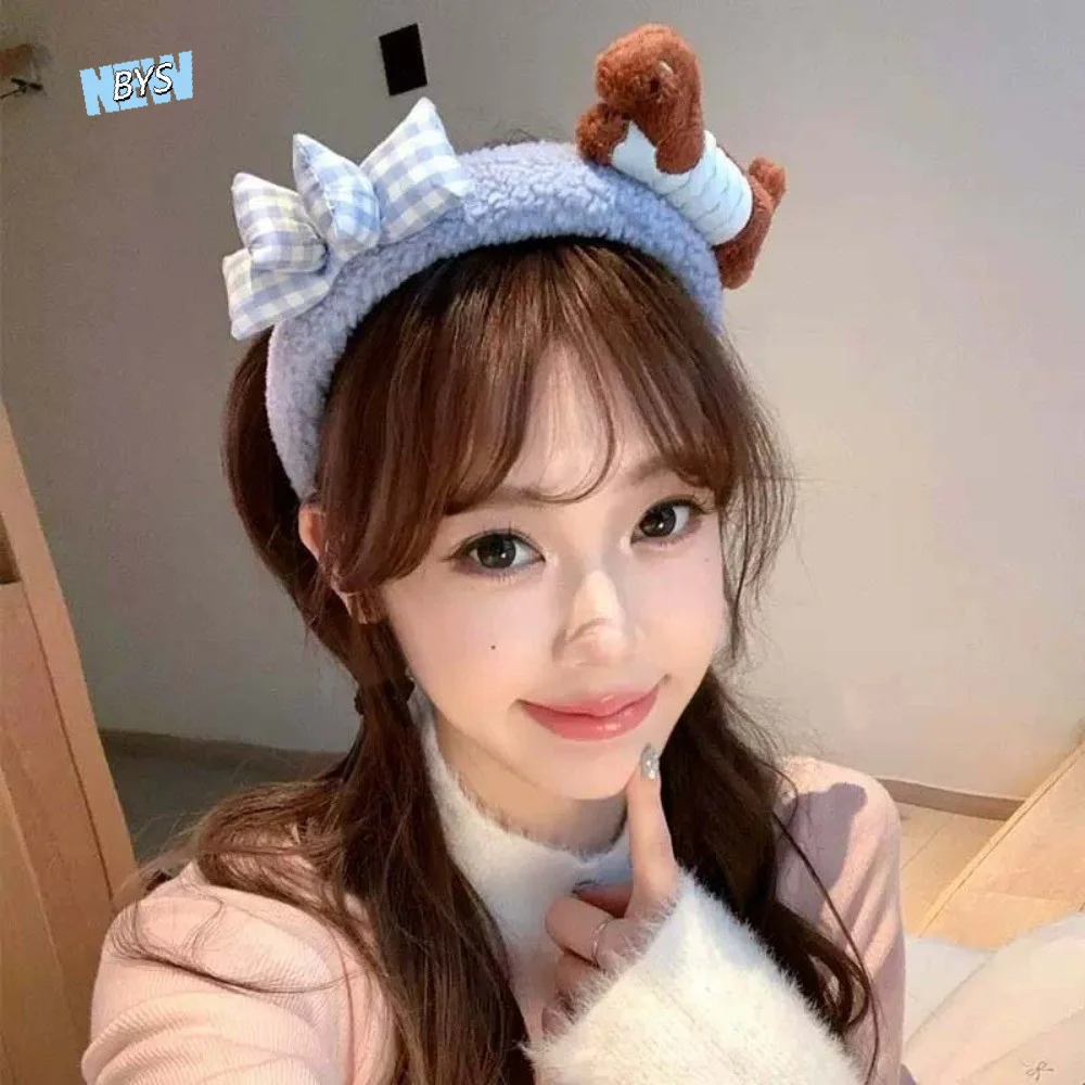 

Hair Accessories Dachshund Hair Hoop Plaid Bow New Year Headwear Red Plush Headband Moon Creative Cartoon Monkey Hairband