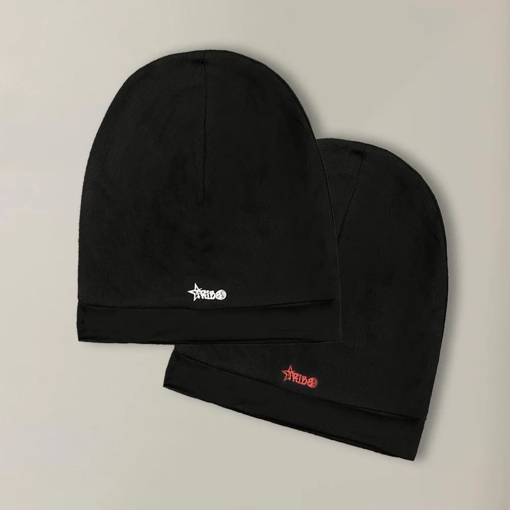 Y2K Streetwear Elastic Durag Beanie Hat Black Soft Fabric Hair Protector Cap For Braids Dreadlocks Small Star Embroidery Unisex