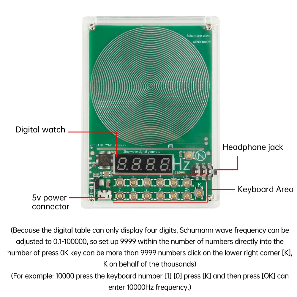 DC5V 0,01 Гц- 100000 Гц Генератор резонансов волн Шумана Регулируемый генератор FM-сигналов с чистым синусом 7,83 Гц Сверхнизкая частота