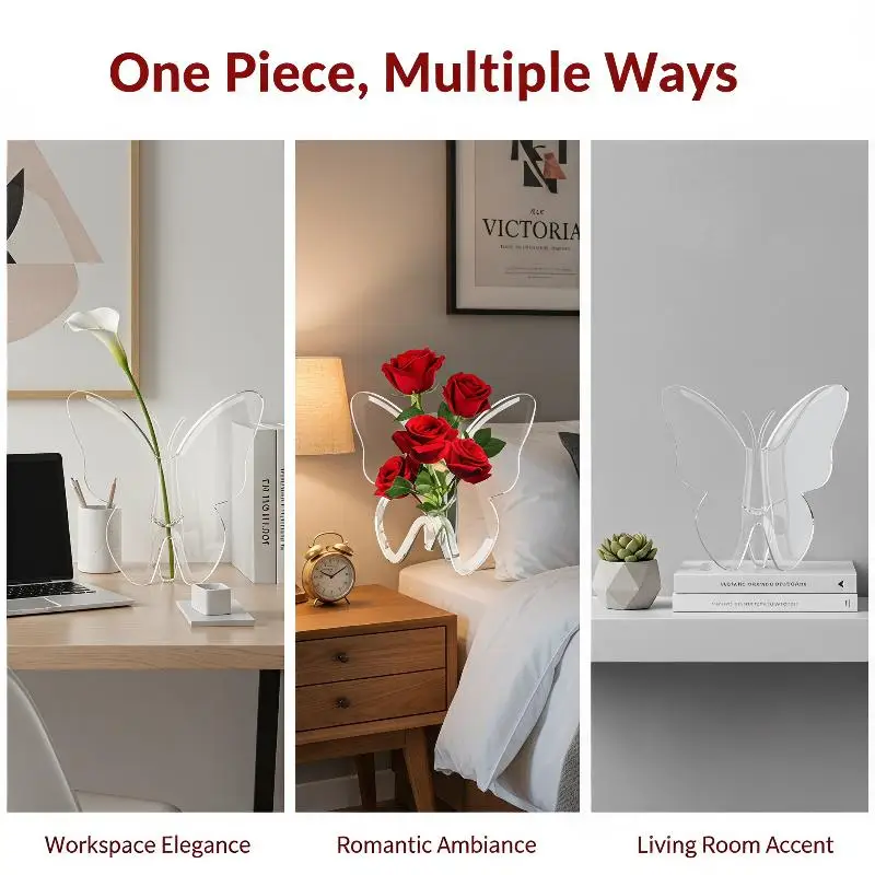 Clear Acrylic Butterfly Shaped Vase Modern High Transparent Hydroponic Container for Aesthetic Home Room Decor