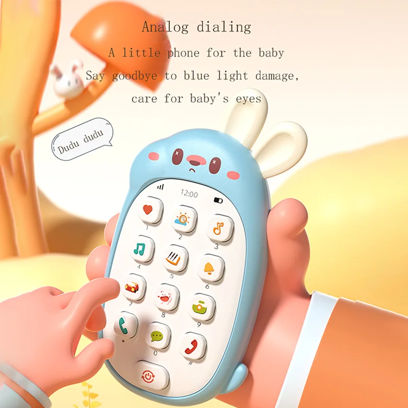 لعبة أرنب للأطفال للهاتف المحمول، لغز مضغ للأطفال، غير سام، عديم الرائحة، متعدد الوظائف، موسيقى، هاتف محمول بدون بطارية