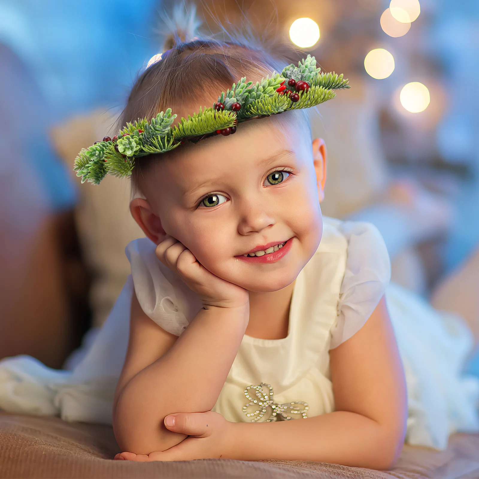 

Christmas Garland 23Cm Simulation Leaves Red Fruits Wreath Ribbon Headdress Creative Headwrap for Women Girls Party Festival