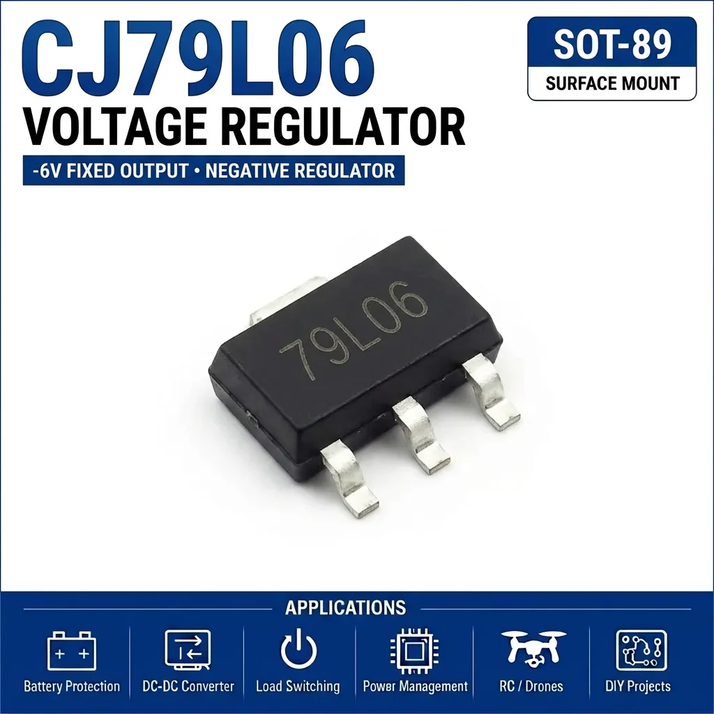(100 pcs) CJ79L06 SOT-89 (Marking 79L06) Negative Voltage Regulator -6V 100mA