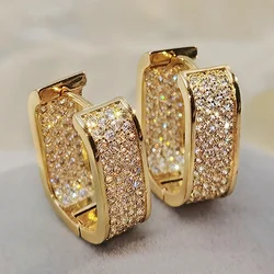 Huitan Bling Bling CZ Hoop Earrings for Women Luxury Gold Color/Silver Color Fashion Contracted Lady Earrings Drop Ship Jewelry