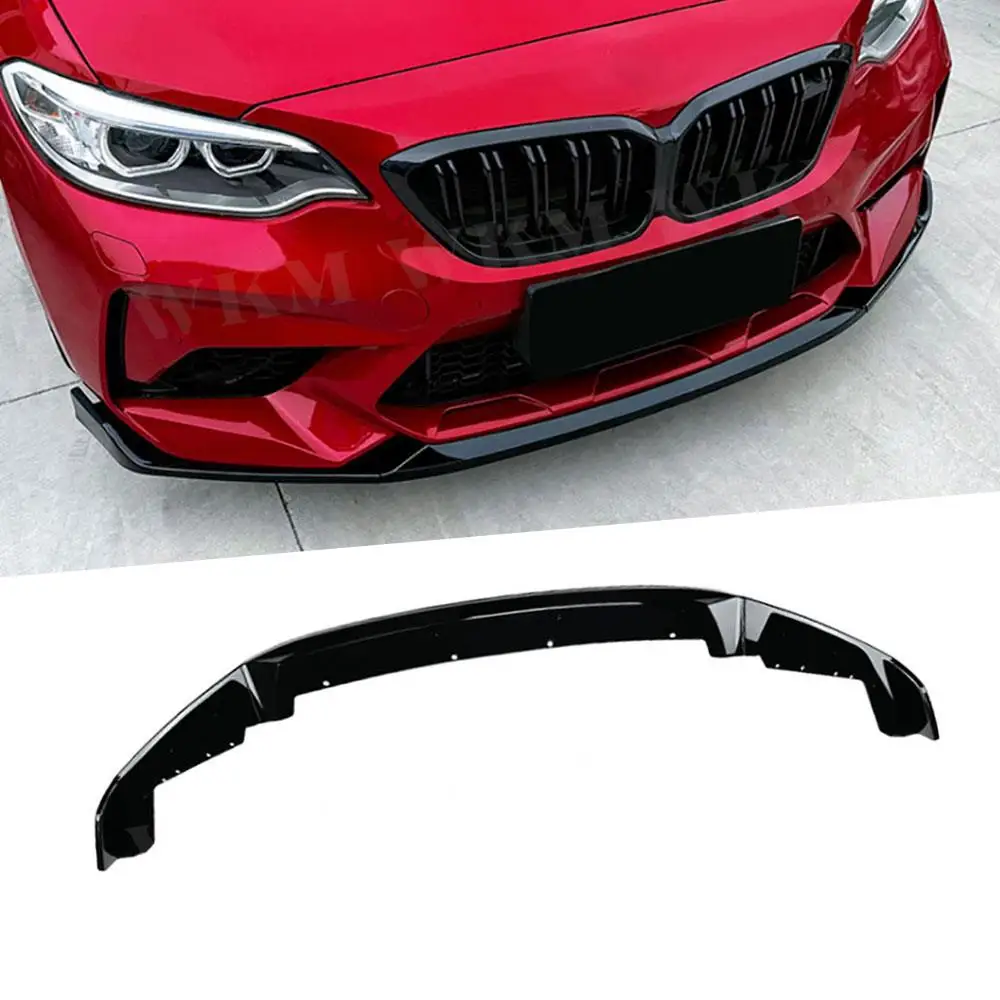 

ABS 3PCS/Set Front Lip Chin Spoiler for BMW 2 Series F87 M2 2016-2021 Carbon Look Gloss Black Front Bumper Lip