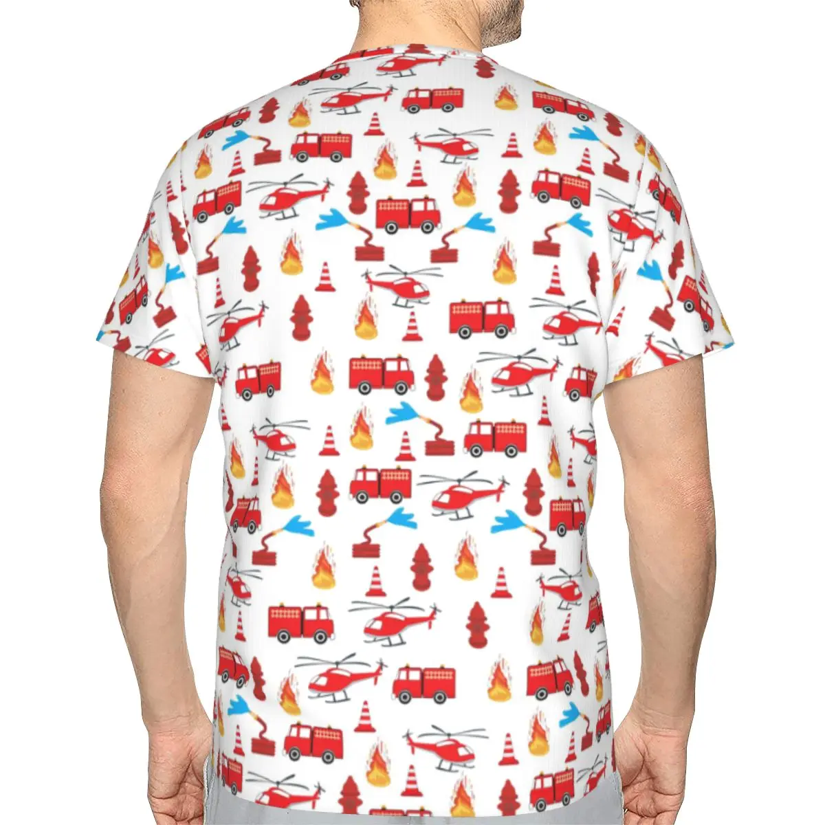 Red Transport Fire Truck Engine Brigade 100% Cotton T-Shirt Men'sClassic T Shirts Men Round Neck Short Sleeve