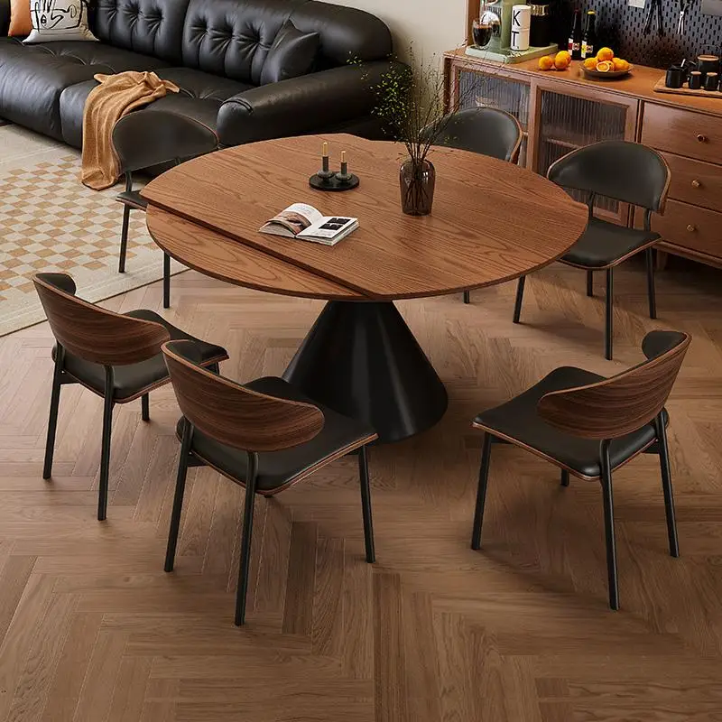 

Medieval ash retractable solid wood dining table variable round table folding household small apartment retro tables and chairs