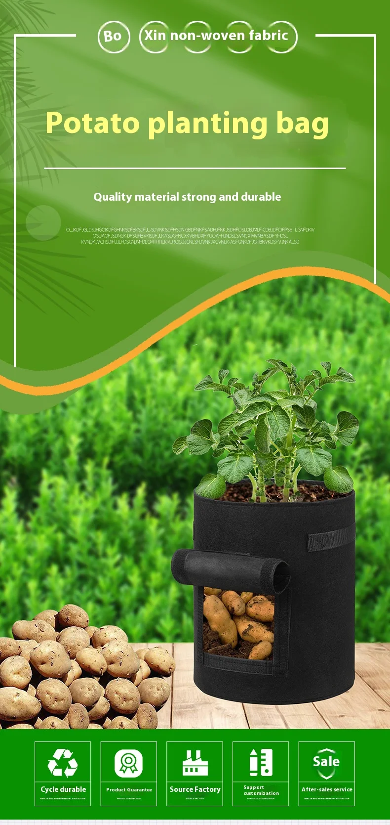 Breathable Potato Grow Bag - Thick Non-Woven Felt Planter for Vegetables, Sweet Potatoes & Garden Plants