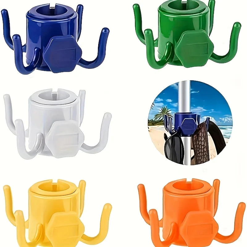 2pcs Adjustable Four Claw Beach Umbrella Hooks, Durable ABS Plastic, Safe for Hanging Towels, Cameras, Clothes, and Bags