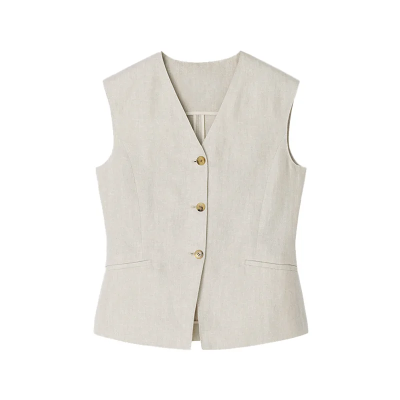 

Summer Solid Women Sleeveless Top Elegant Sheath V-Neck Waistcoat