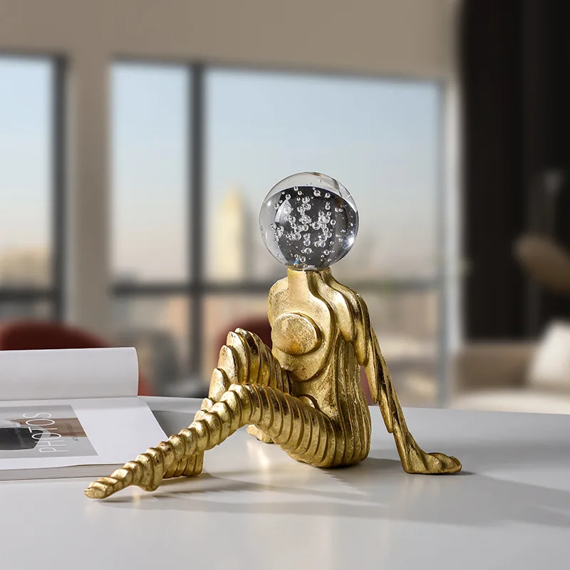 Bubble Crystal Head Figure Statue, Artistic Sculpture Ornaments for Living Room TV Cabinet Craft Home Office Desk Decorations