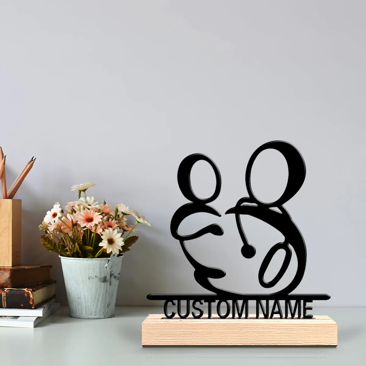 1pc Medical checkup with stethoscope Custom Text Tin Statue With Wood Base Tin Ornament With Wood Base For Friend Gifts