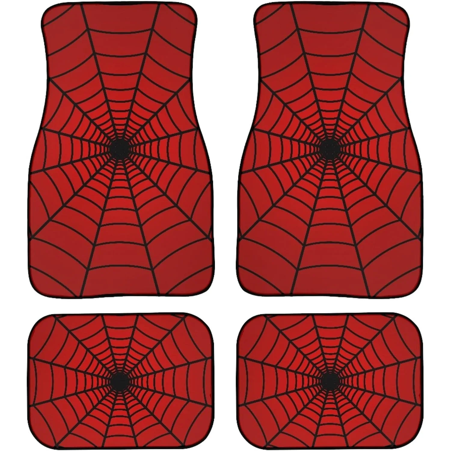 Spider Web Car Floor Mats Carpet Set Of 4 Abstract Black Spiderwebs On Red Background Floor Mats For Cars Universal Vehicle Fron