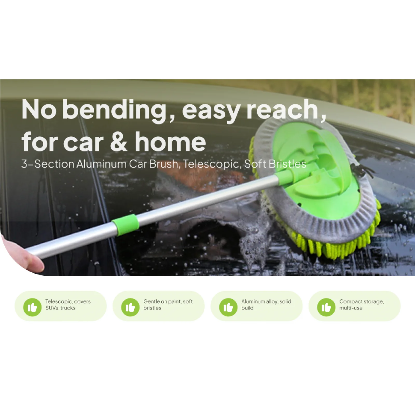 Universal Car Cleaning Brush Long Handle Microfiber Mop Adjustable Wash Tool Set for Auto Truck RV SUV Exterior Interior