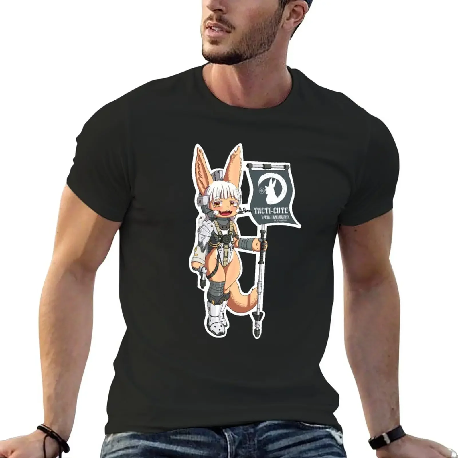 Camiseta TACTI-CUTE (Nanachi X Ludens), camisetas negras, ropa hippie, camisetas gráficas para hombre