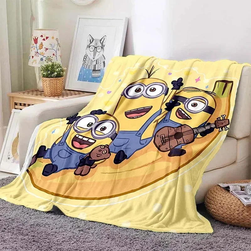 Coperta da viaggio portatile per bambini morbida e confortevole con stampa 3D Cartoon Cute Big Eyes A-Minions coperta da viaggio portatile