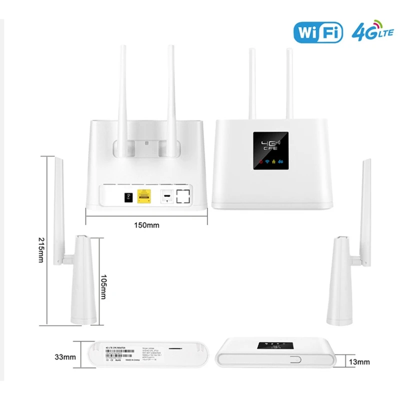 4G Wifi Router Unlocked 4G SIM ROUTER With Slot 150Mbps Wireless Router 2PCS External Antennas WAN/LAN Port (EU Plug)