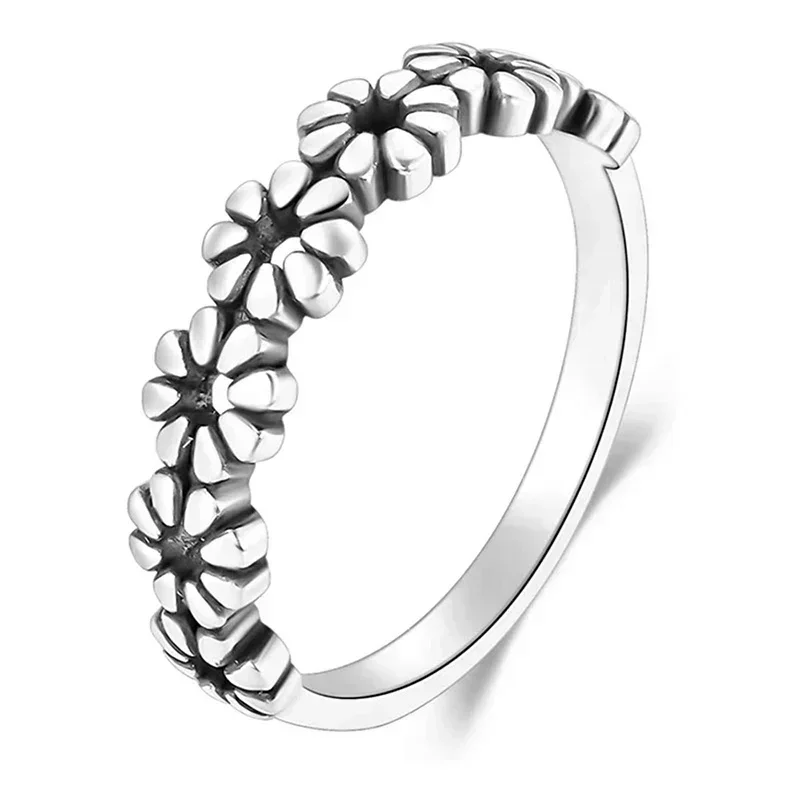 Flower Finger Ring for Female Antique Silver Color Fashion Versatile Women Accessories Fancy Girls Gift Statement Jewelry